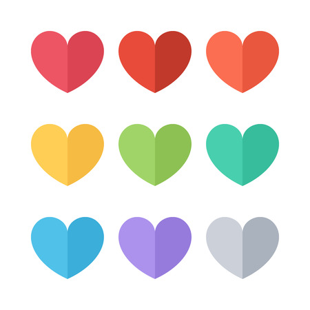 Set of heart icons. Heart sign symbols. Flat color vector illustration.のイラスト素材