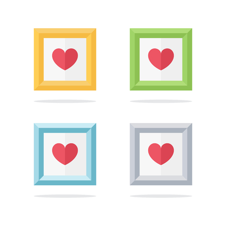 Set of color picture frames with red heart. Vector illustration.のイラスト素材