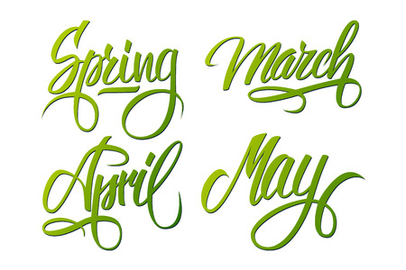Spring. March, April, May. Spring months. Spring month lettering. Calligraphic season inscription.のイラスト素材
