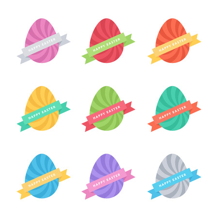 Set of color Easter eggs and ribbons. Happy Easter illustration.のイラスト素材