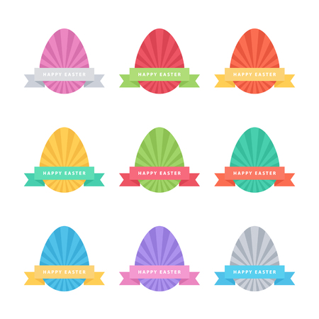 Set of color Easter eggs and ribbons. Happy Easter  illustration.のイラスト素材