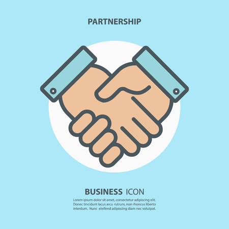 Ilustración de Partnership icon. Handshake icon. Teamwork and friendship. Business concept. Flat vector illustration. - Imagen libre de derechos