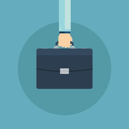 Businessman hand holding briefcase. Side view flat vector illustration.のイラスト素材
