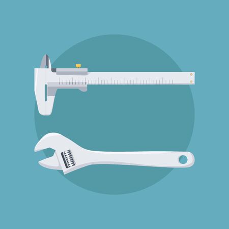 Caliper and adjustable wrench. Flat style vector illustration.のイラスト素材