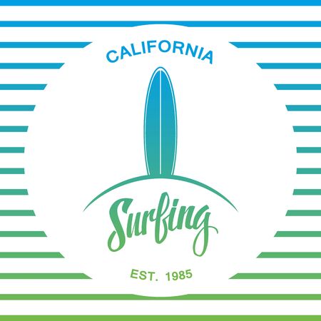 Surfing. Surf or emblem design. Handwritten word. Vector illustration.のイラスト素材