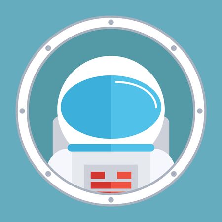 Astronaut in porthole. Spaceman icon. Flat style design vector illustration.のイラスト素材