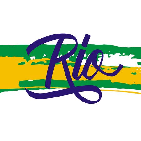 Handwritten inscription Rio on brush stroke background. Hand drawn element for your design. Vector illustration.のイラスト素材