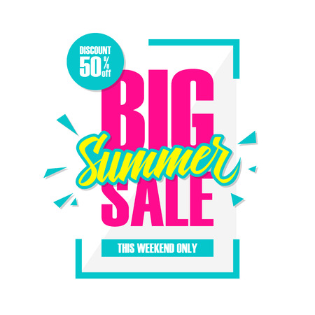 Big Summer Sale. This weekend special offer banner, discount 50% off. Vector illustration.のイラスト素材