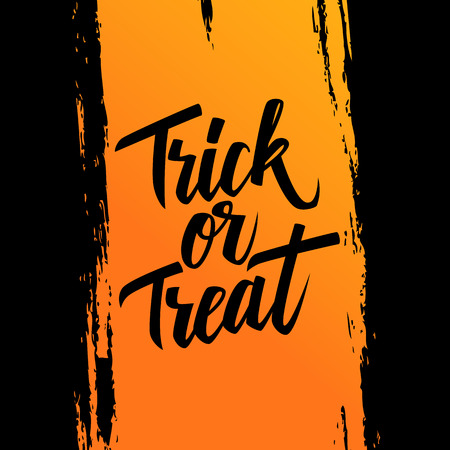 Handwritten phrase Trick or Treat on brush stroke background. Halloween hand drawn lettering. Calligraphic element for your design.のイラスト素材