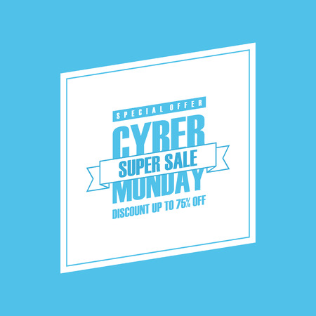 Cyber Monday Sale. Special offer banner, discount up to 75% off. Super sale ribbon. Banner for business, promotion and advertising.のイラスト素材
