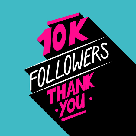 10K followers, Thank You card template with hand drawn elements for social networks, promotion and advertising. Vector Illustration.のイラスト素材