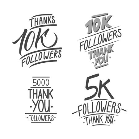 Set of thank you followers hand drawn card templates for social networks, promotion and advertising. Vector Illustration.のイラスト素材
