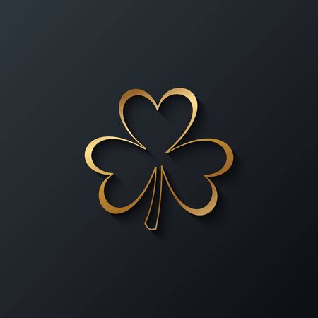 Golden shamrock on black d. Design element for St. Patrick's Day greetings. Vector illustration.のイラスト素材
