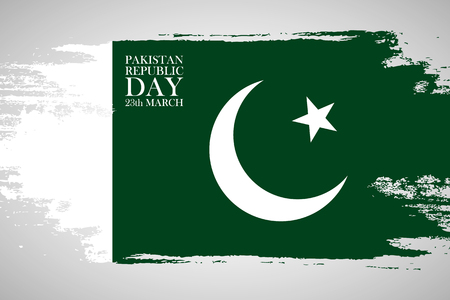 Pakistan Republic Day 23 march celebration card. Brush stroke holiday background. Vector illustration.のイラスト素材