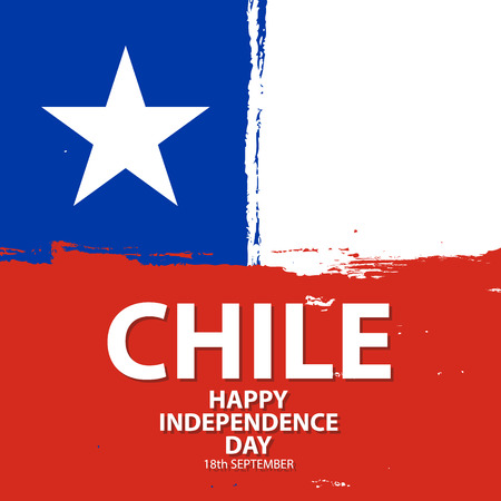 Chile Happy Independence Day celebrate card with chilean national flag brush stroke background. Vector illustration.のイラスト素材