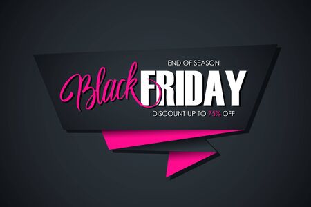 Black Friday Sale banner with handwritten element. Discount up to 75% off. End of season. Banner for business, promotion and advertising. Vector illustration.のイラスト素材