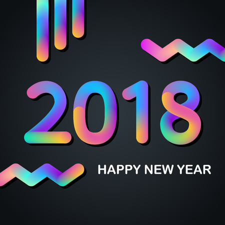 2018 Happy New Year greeting card with glowing multi colored design. Vector illustration.のイラスト素材