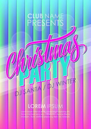 Christmas Party poster. Holiday celebrate invitation template with hand lettering and abstract glowing background. Vector illustration.のイラスト素材