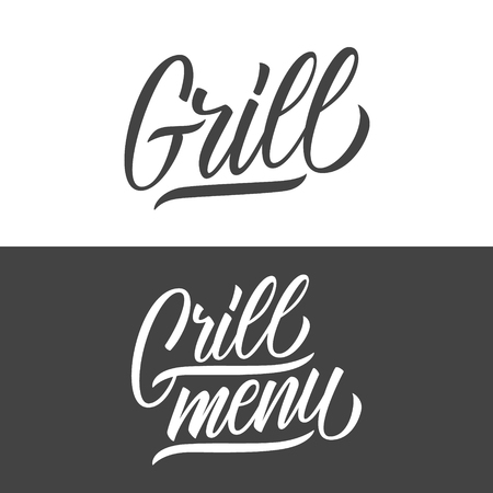 Grill and Grill Menu handwritten inscription. Creative typograph for restaurant menu and meat business. Vector illustration.のイラスト素材
