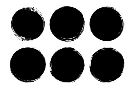Set of circle, grunge, black paint, ink, dirty brush strokes. Creative elements for your design. Vector illustration.のイラスト素材