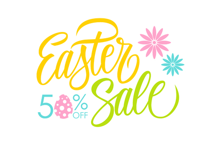 Easter Sale special offer banner template with hand drawn lettering for holiday shopping. Vector illustration.のイラスト素材
