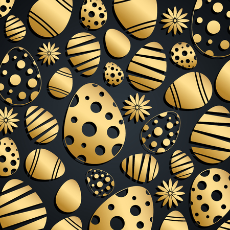 Gold colored easter eggs background. Holiday pattern for easter holiday greetings. Vector illustration.のイラスト素材
