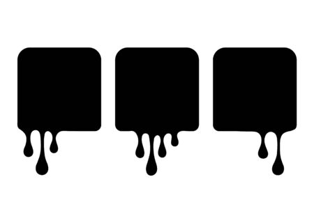 Set of liquid square shapes. Drip drops, square spots, splash shapes, black blobs or liquid black stains isolated collection. Vector illustration.のイラスト素材