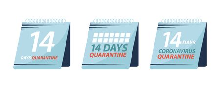 14 days quarantine calendar. Stay Home, stop coronavirus COVID 19 pandemic set. Flat design vector illustration.のイラスト素材