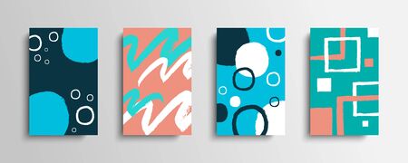 Collection of covers with color brush strokes. Set of artistic creative cards with hand drawn shapes. Vector illustration.のイラスト素材