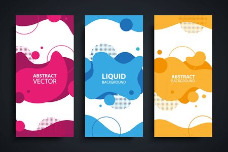 Flyers set with abstract modern liquid forms and shapes, circles and dotted patterns. Fluid flat color design elements collection. Vector illustration.のイラスト素材