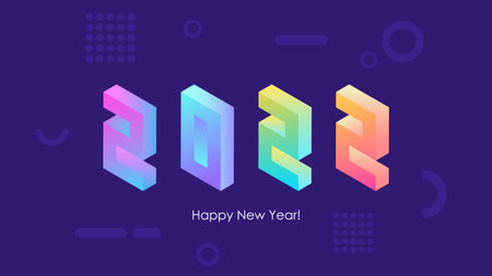 2022 Happy New Year isometric text design with trendy bright neon gradients for holiday greetings and invitations. Vector illustration.のイラスト素材