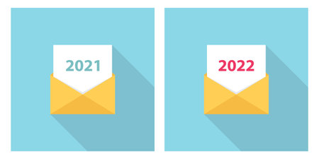 2021 and 2022 celebrate letter, email, sms or message. Set for holiday greetings and invitations. Flat style vector Illustration.のイラスト素材