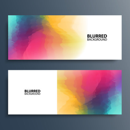 Bright color smoke backgrounds. Set of abstract blurred multicolored horizontal banners with blurred color gradients. Vector illustration.のイラスト素材