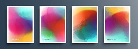 Set of multicolored backgrounds with vibrant gradients. Bright color templates collection for brochures, posters, flyers and covers. Vector illustration.のイラスト素材