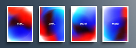 Set of bright multicolored backgrounds with red and blue color gradients. Vibrant color graphic templates collection for brochures, posters, flyers and covers. Vector illustration.のイラスト素材