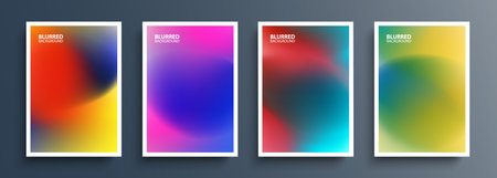 Set of blurred multicolored backgrounds with bright color gradients. Vivid color templates collection for brochure covers, posters and flyers. Vector illustration.のイラスト素材