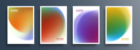 Set of blurred backgrounds with soft color gradient round shapes. Abstract graphic templates collection for brochure covers, posters and flyers. Vector illustration.のイラスト素材