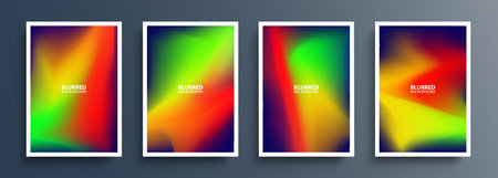 Set of blurred backgrounds with bright color gradients. Vibrant graphic templates collection for brochure covers, posters and flyers. Vector illustration.のイラスト素材
