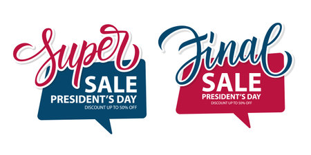 Presidents Day Super Sale and President's Day Final Sale promotional labels templates with hand lettering for business, holiday shopping, promotion and advertising.のイラスト素材