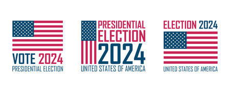 2024 United States Presidential Election set. USA Elections Vote templates collection. Vector Illustration.のイラスト素材