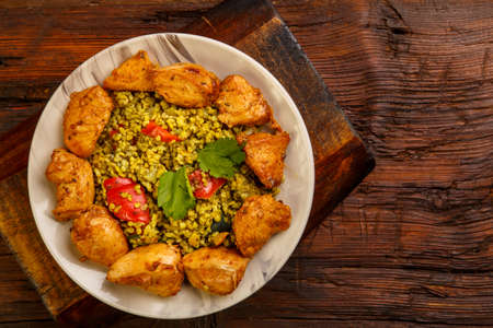 Food for suhoor in Ramadan bulgur fast with beef. Horizontal photoの写真素材