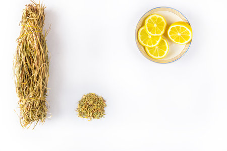 A bunch of dried lemongrass grass on a white background. horizontal photoの写真素材