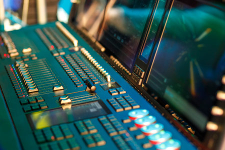 The stage light control panel is a professional sample with keys. horizontal photo