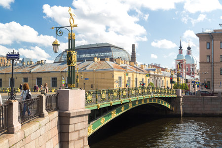 June 23, 2023 Russia, St. Petersburg, Panteleymonovsky bridge across the Neva.のeditorial素材
