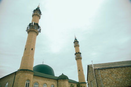 July 29, 2023. Russia, Republic of Dagestan, Derbent, mosque minaretsのeditorial素材