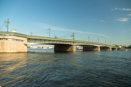 June 24, 2023 Russia, St. Petersburg, bridge over the Neva on a sunny day with a view of the cityのeditorial素材