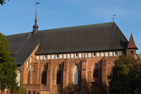 October 2, 2023, Russia Kaliningrad, top of the cathedral fragment. horizontal photoのeditorial素材