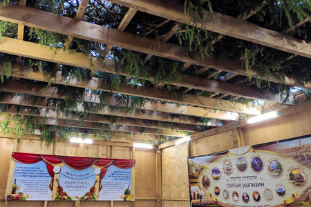October 5, 2023, Russia, Kaliningrad, new Kaliningrad synagogue, sukkah for the holiday of Sukkot. horizontal photoのeditorial素材