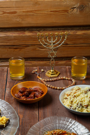 Religion image of Jewish holiday Hanukkah with menorah (traditional candelabra)