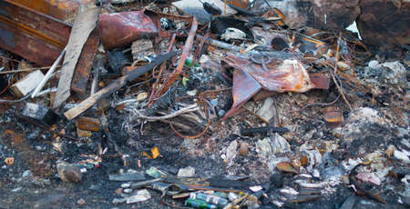 A pile of rusty burnt metal scrap